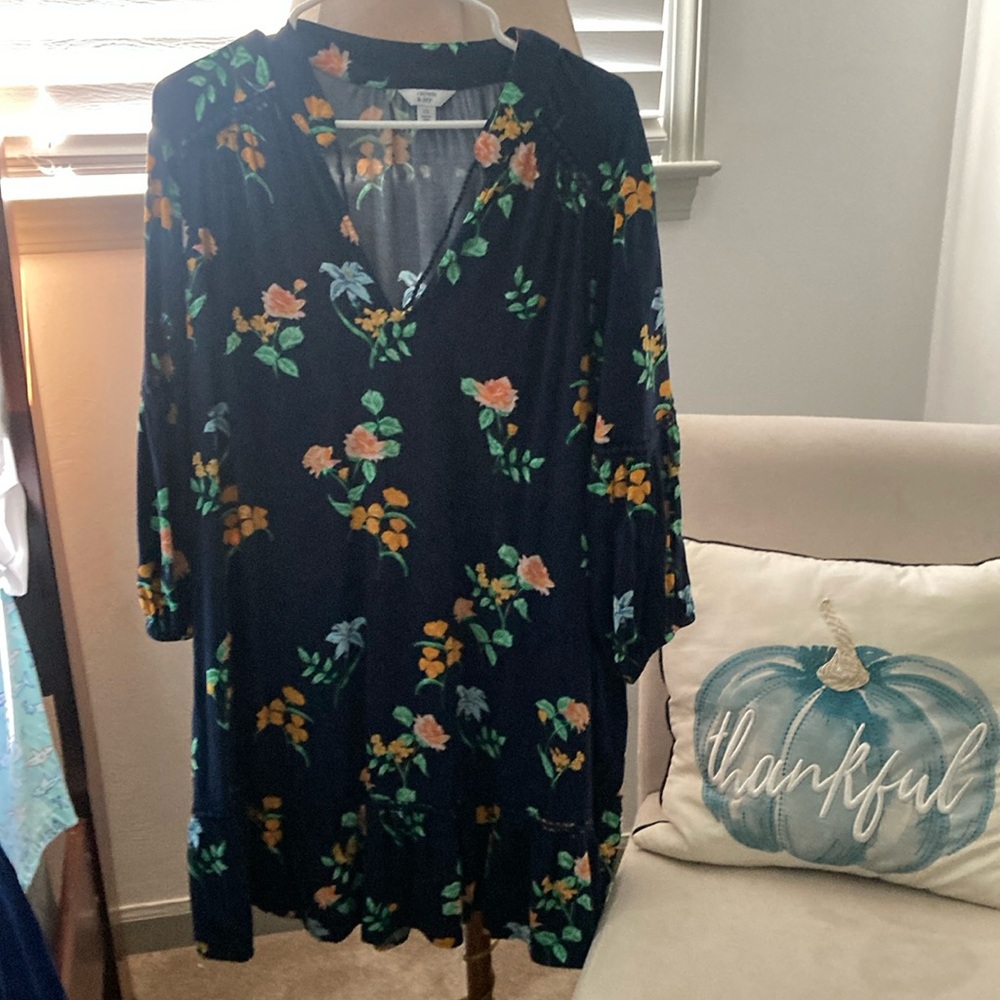 Navy and Floral fall midi  dress ! Sz1x